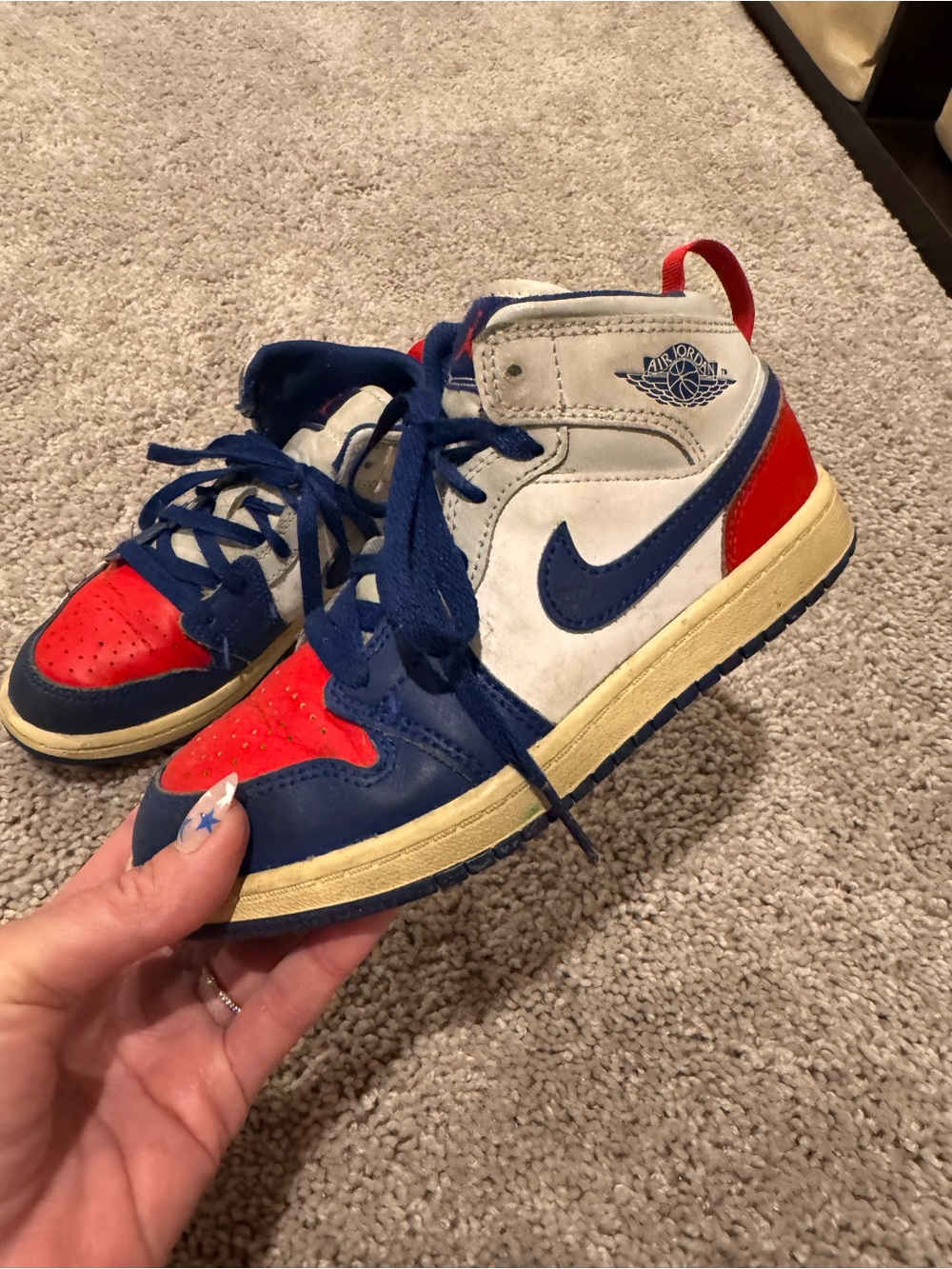 Jordan Kids High-Top Sneakers in Red, Navy & White